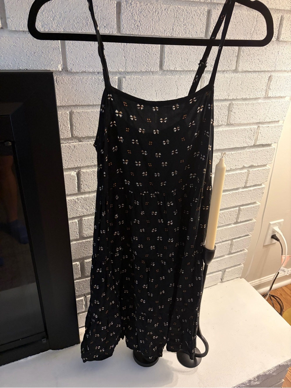 Old Navy Black Floral Slip Dress with Cream and Tan Accents